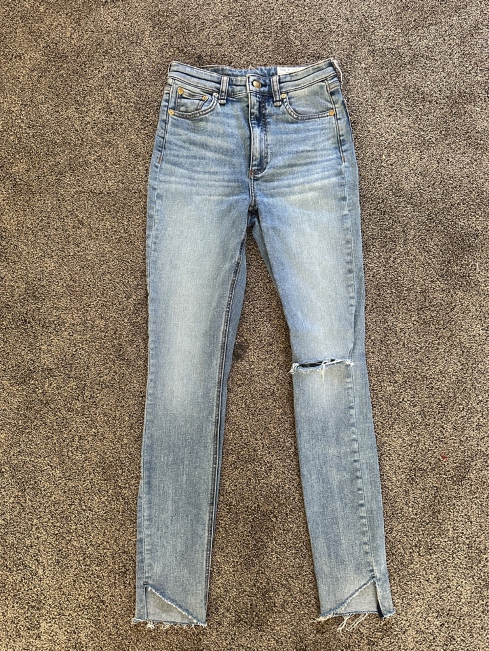 rag & bone Light Blue High-Rise Skinny Jeans with Knee Rip